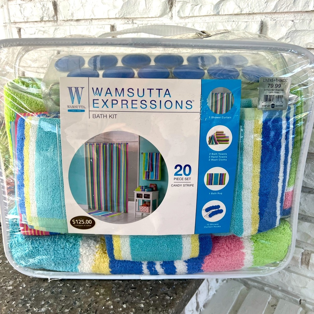 NWT Wamsutta Bath Kit 20 Piece Set Candy Stripe